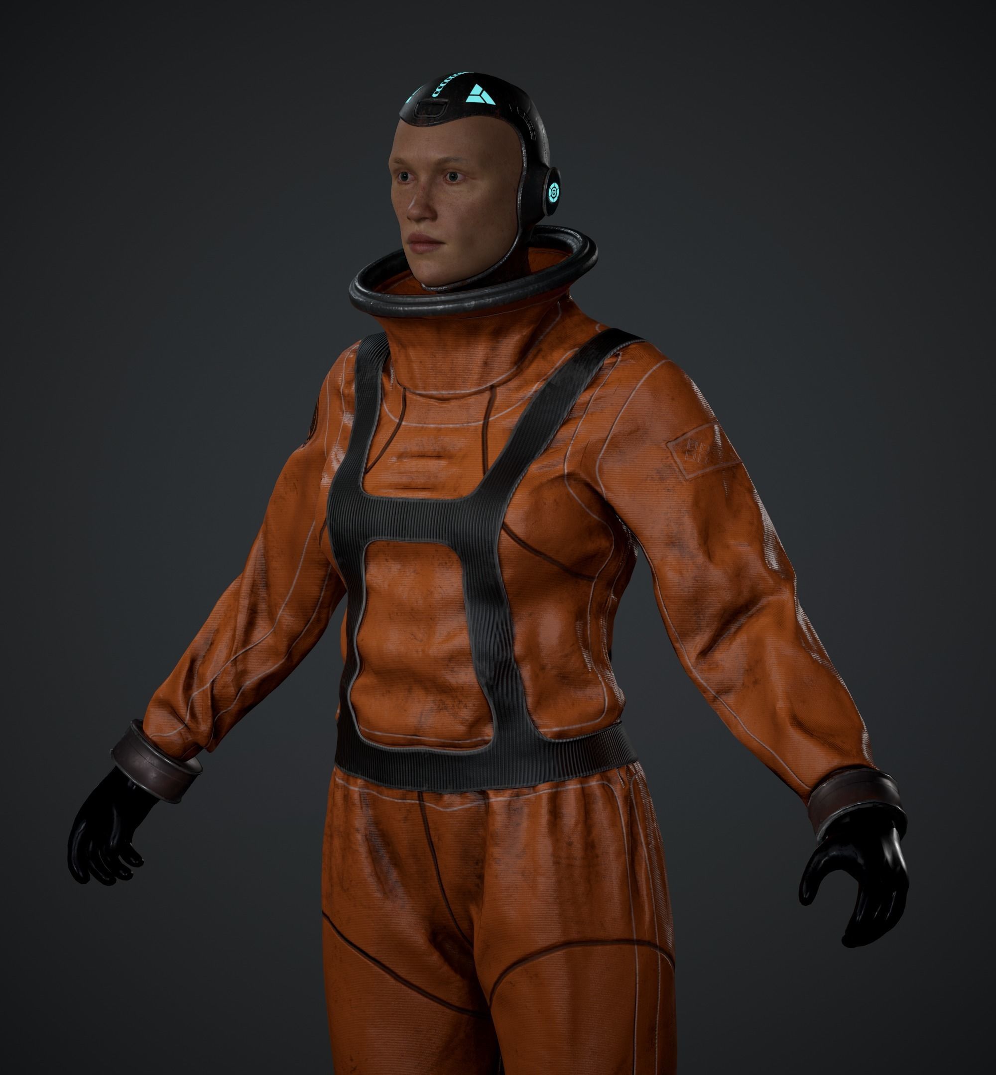 Space X Game Ready man in orange suit Low-poly 3D model_12