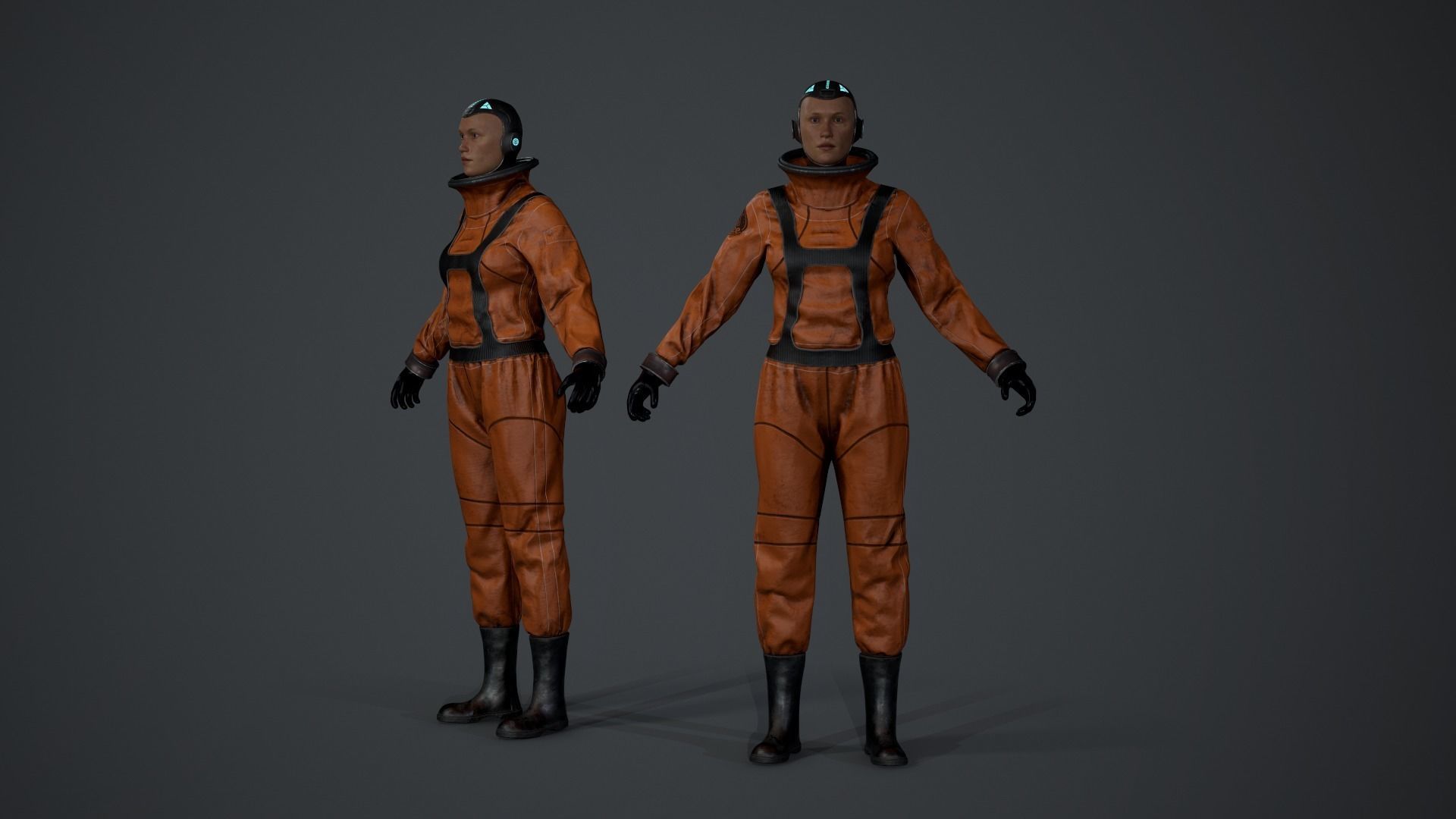Space X Game Ready man in orange suit Low-poly 3D model_3