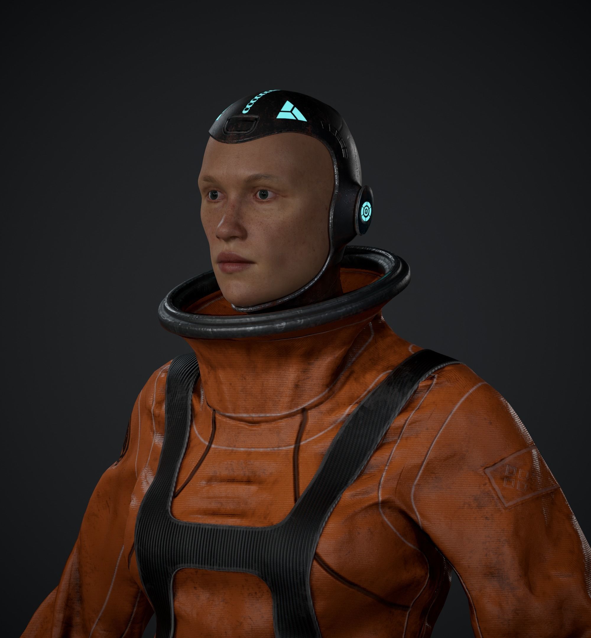 Space X Game Ready man in orange suit Low-poly 3D model_10