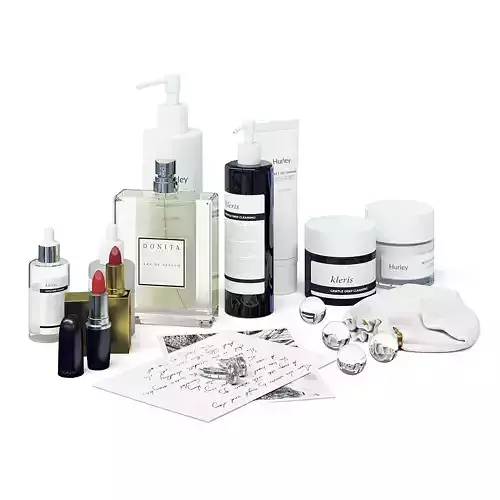 Cosmetics Set 3D Model and beauty products arranged
