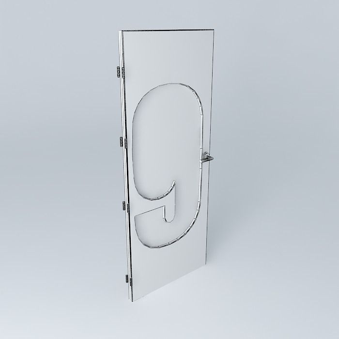 Wording 9 3D door very detail with glass lock and hinger Free 3D model_3