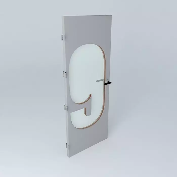Wording 9 3D door very detail with glass lock and hinger Free 3D model_0