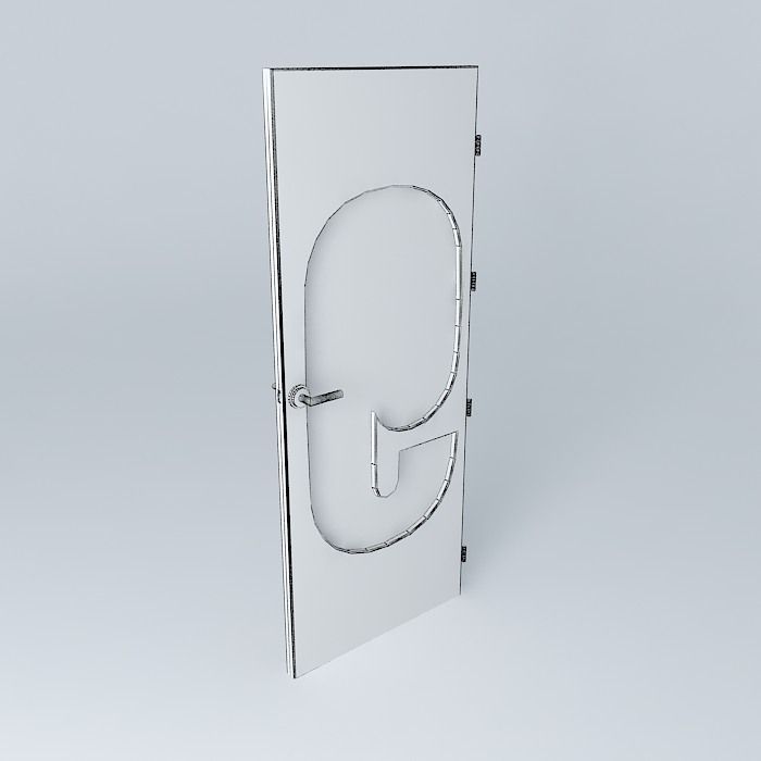 Wording 9 3D door very detail with glass lock and hinger Free 3D model_4