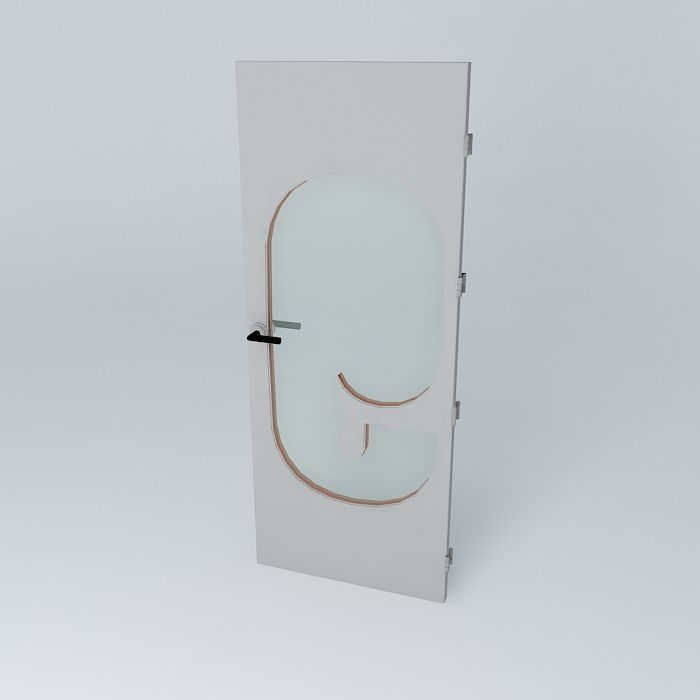 Wording 9 3D door very detail with glass lock and hinger Free 3D model_1
