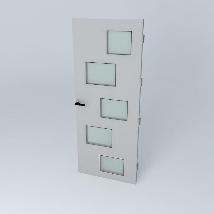 3D door, very detail with glass, lock and hinger. Free 3D model_1