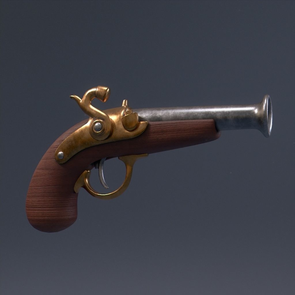 Pirate Pistol Low-poly 3D model_8