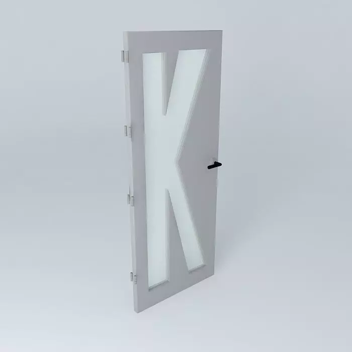 Letter K 3D door very detail with glass lock and hinger Free 3D model_0