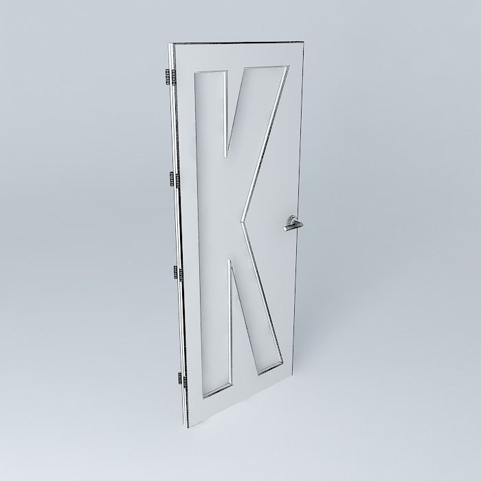 Letter K 3D door very detail with glass lock and hinger Free 3D model_3
