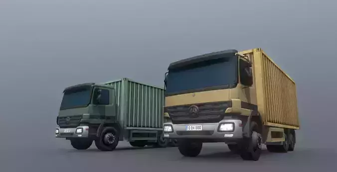 low-poly 3D model truck two mercedes benz trucks