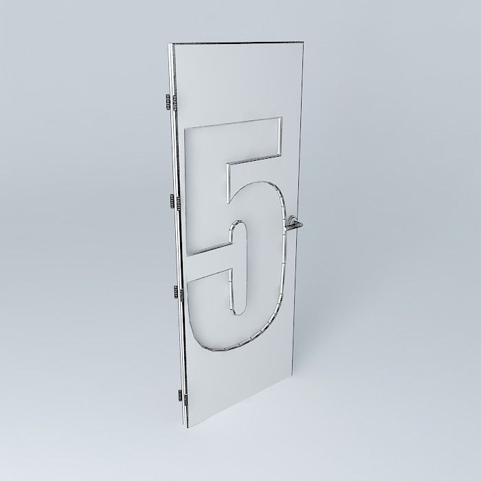 Wording 5 3D door very detail with glass  lock and hinger Free 3D model_3
