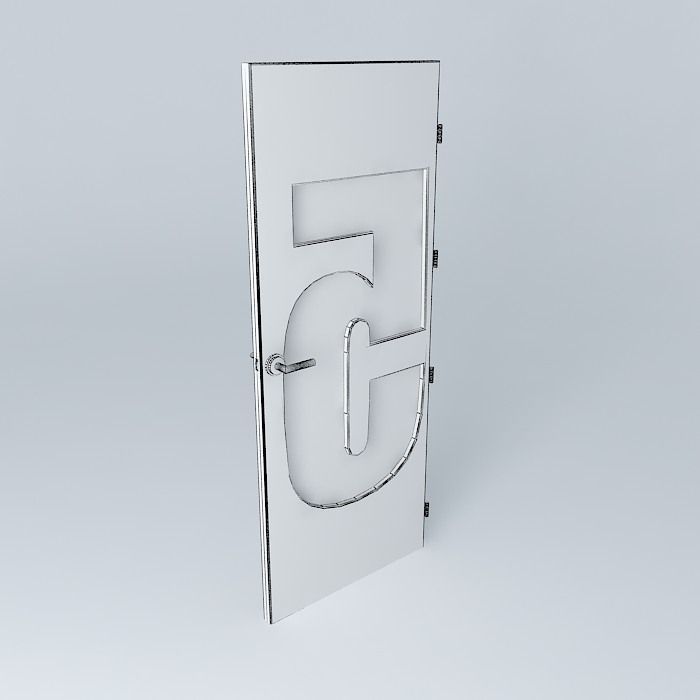 Wording 5 3D door very detail with glass  lock and hinger Free 3D model_4