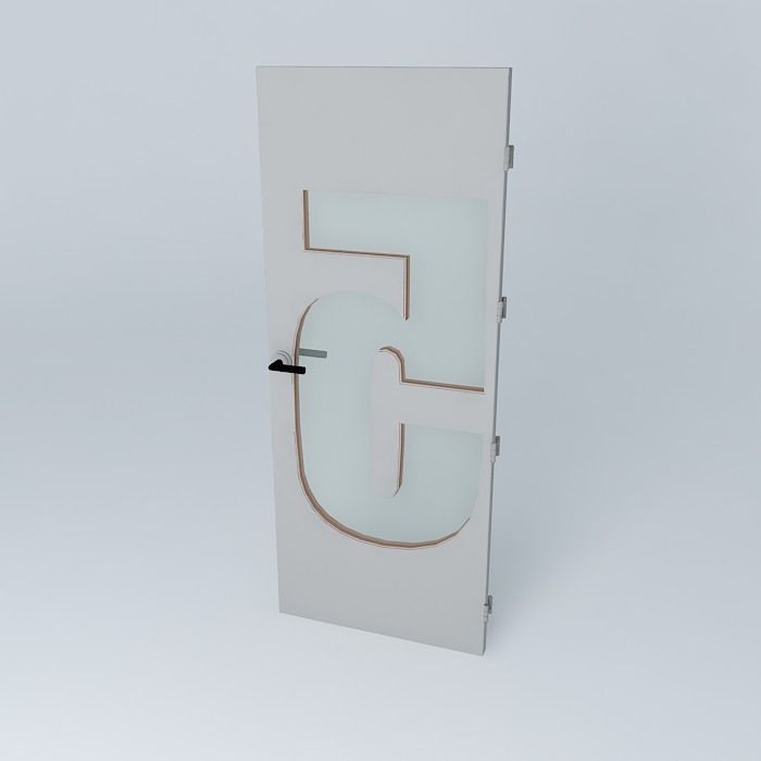 Wording 5 3D door very detail with glass  lock and hinger Free 3D model_1
