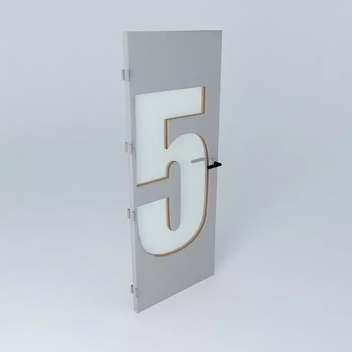 Wording 5 3D door very detail with glass  lock and hinger Free 3D model_0