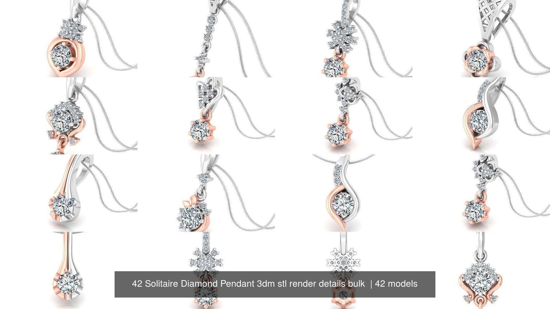 42 Solitaire Diamond Pendant 3dm stl render details bulk  3D Model Collection_4