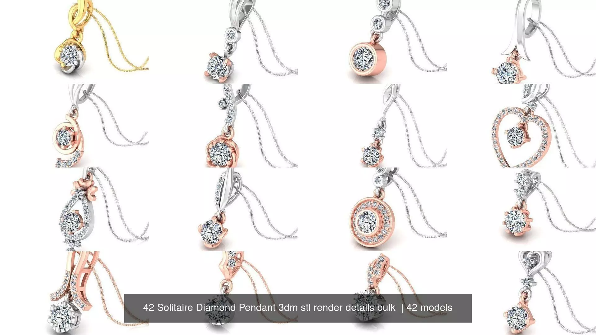 42 Solitaire Diamond Pendant 3dm stl render details bulk  3D Model Collection_0