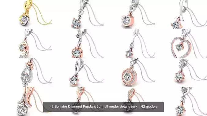42 Solitaire Diamond Pendant 3dm stl render details bulk  3D Model Collection