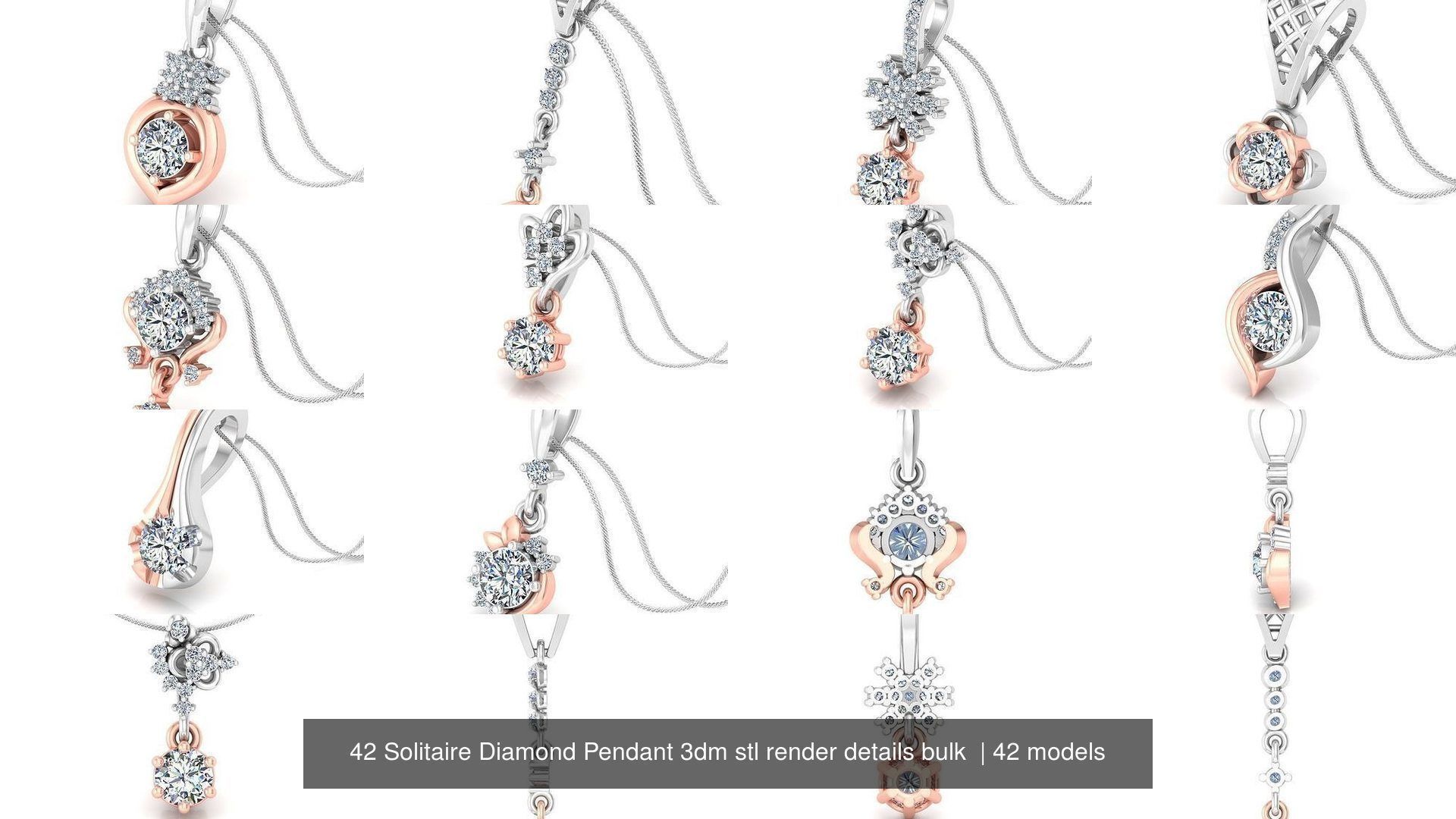 42 Solitaire Diamond Pendant 3dm stl render details bulk  3D Model Collection_6