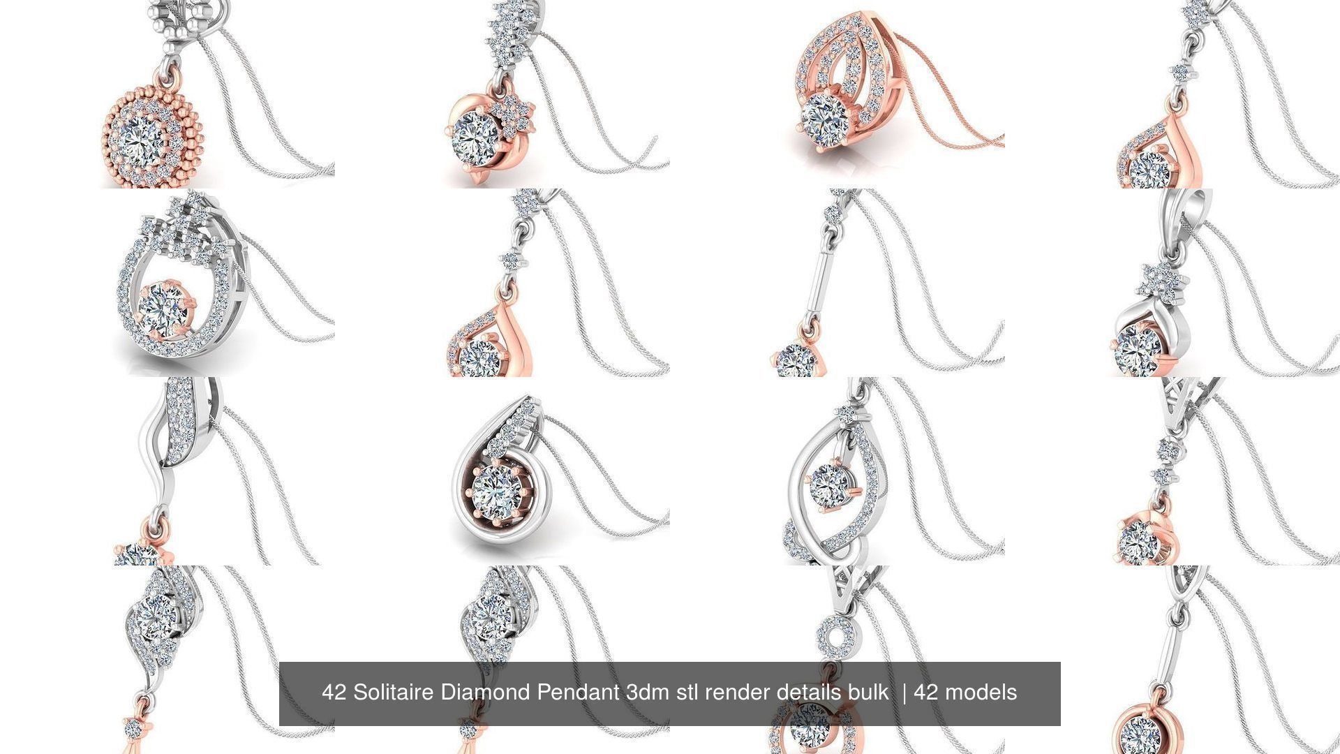 42 Solitaire Diamond Pendant 3dm stl render details bulk  3D Model Collection_3