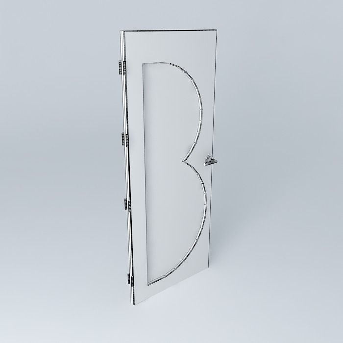 Letter "B", 3D door, very detail with glass, lock and hinger. Free 3D model_3