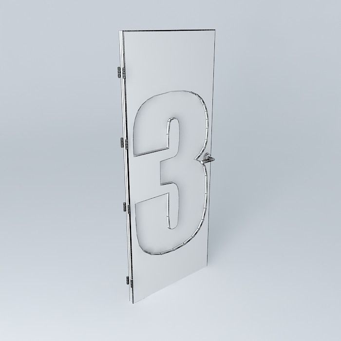 Wording 3 3D door very detail with glass lock and hinger Free 3D model_3