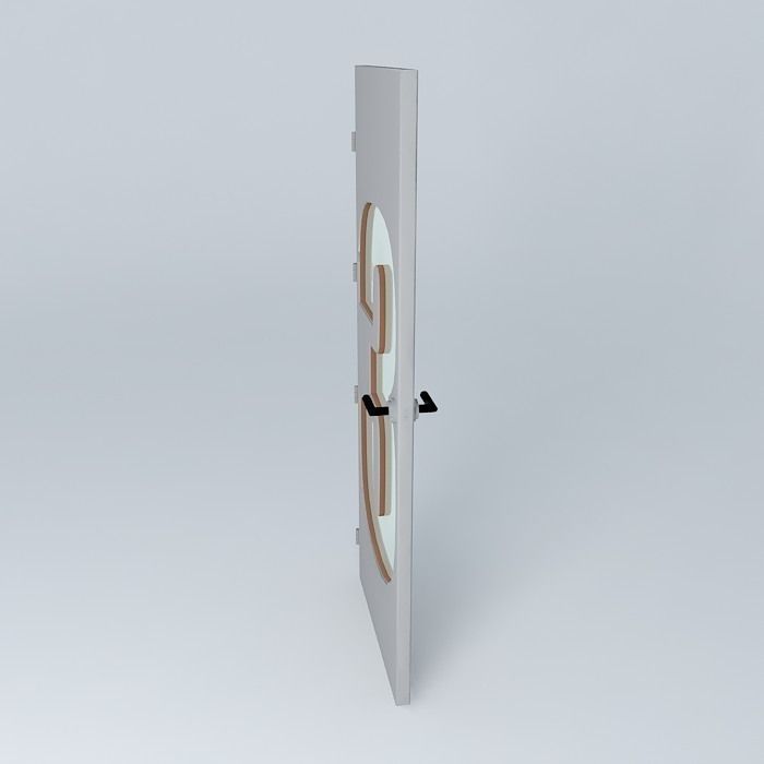 Wording 3 3D door very detail with glass lock and hinger Free 3D model_2