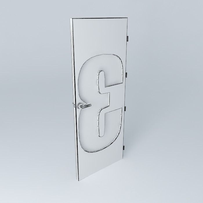 Wording 3 3D door very detail with glass lock and hinger Free 3D model_4