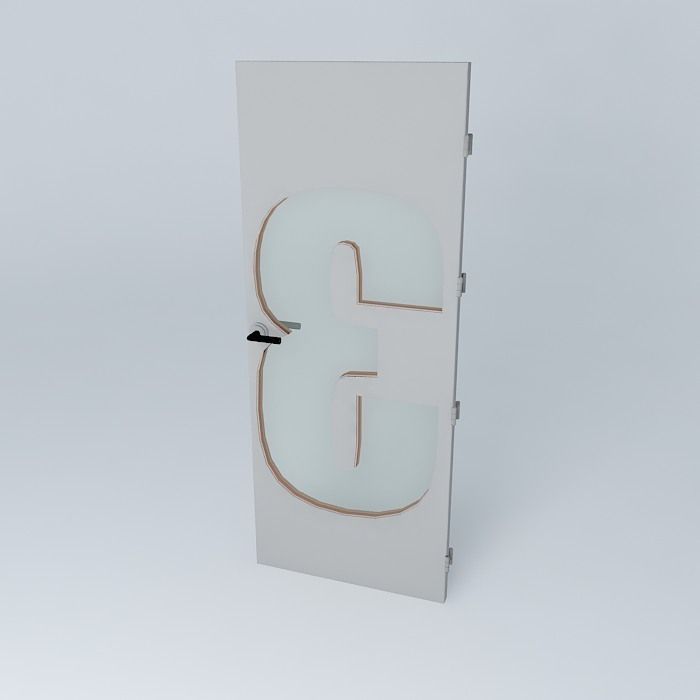 Wording 3 3D door very detail with glass lock and hinger Free 3D model_1
