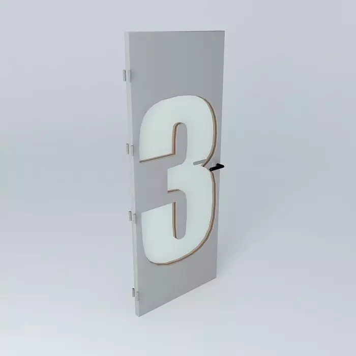 Wording 3 3D door very detail with glass lock and hinger Free 3D model_0