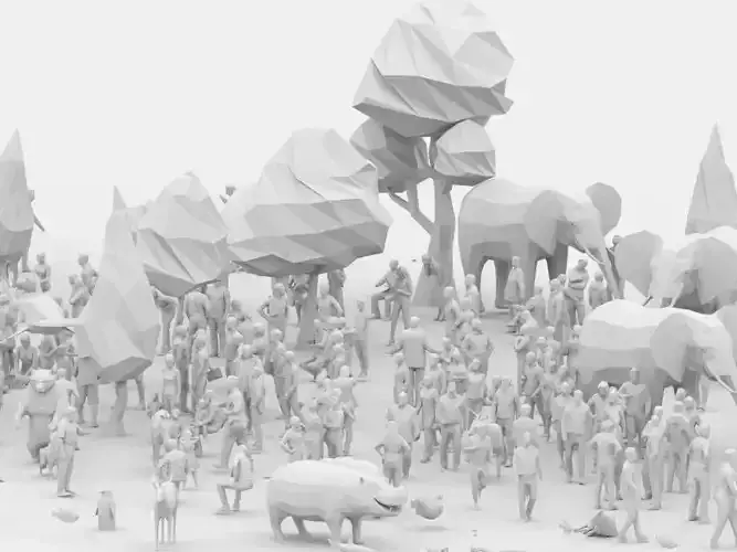  Big Low Poly Posed People and Animal Pack Low-poly 3D model Low-poly 3D model