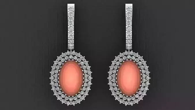 Oval Coral Diamond Fashion Gold Earring 3D print model
