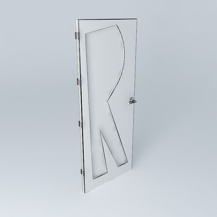 Letter R 3D door very detail with glass lock and hinger Free 3D model_3
