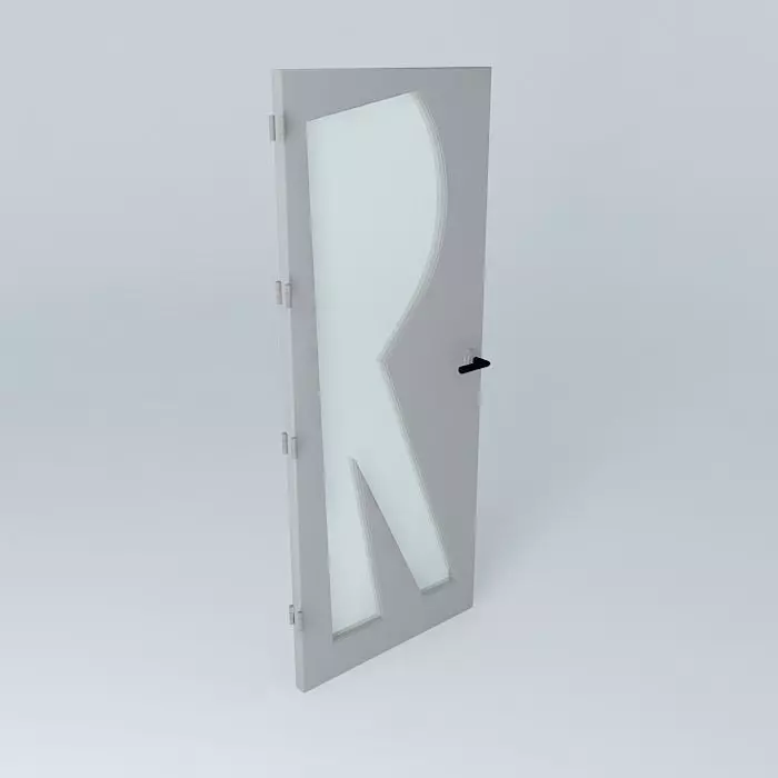 Letter R 3D door very detail with glass lock and hinger Free 3D model_0