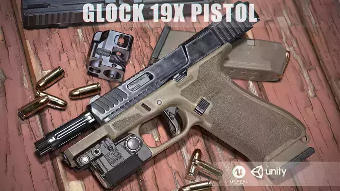 Glock 19x Low-poly 3D model