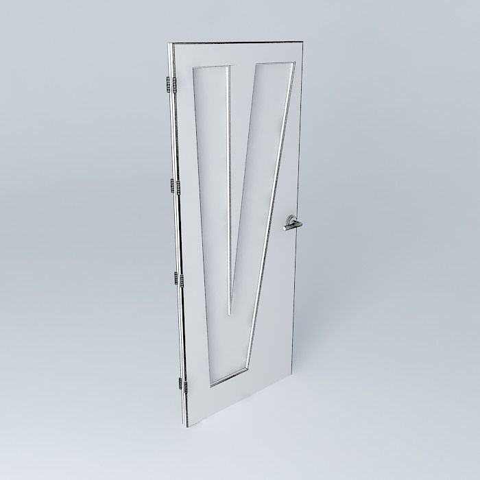 Letter V 3D door very detail with glass lock and hinger Free 3D model_3