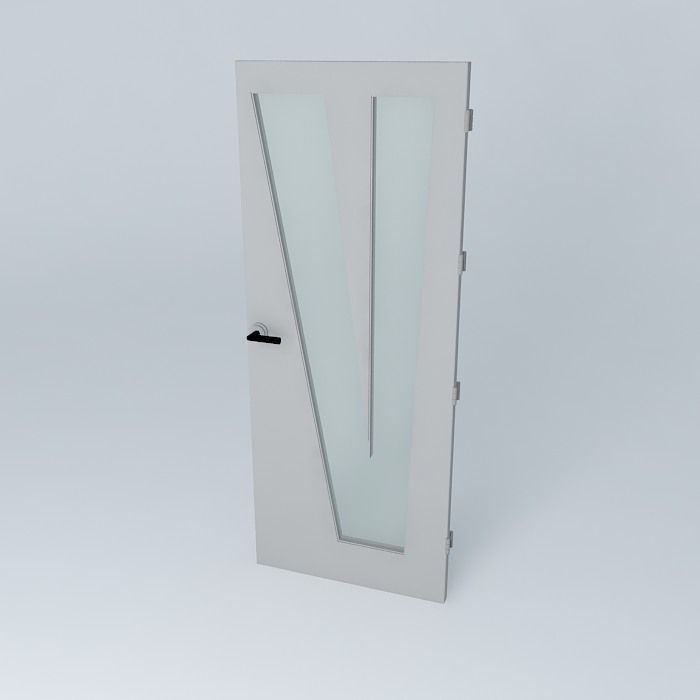 Letter V 3D door very detail with glass lock and hinger Free 3D model_1