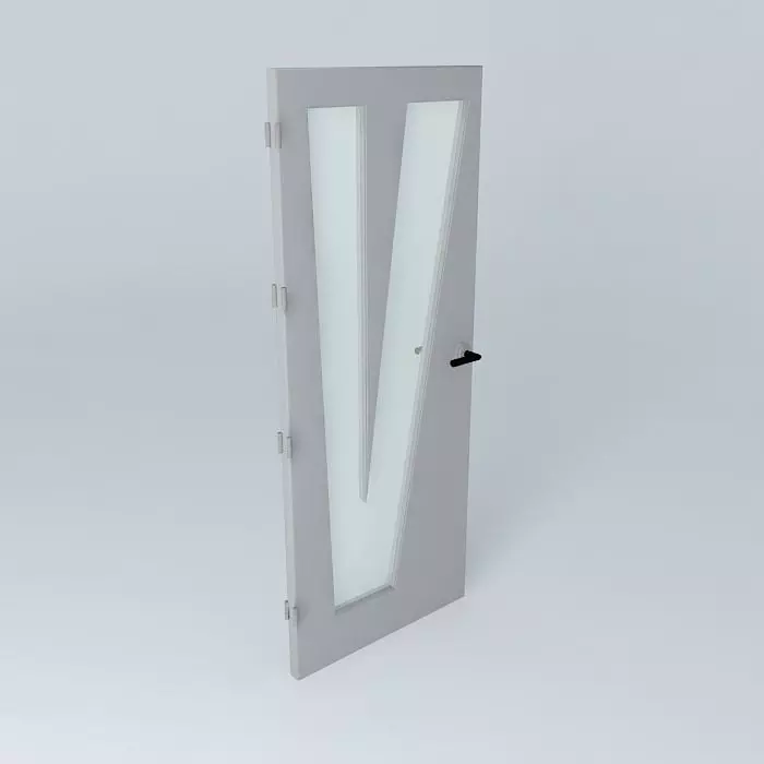 Letter V 3D door very detail with glass lock and hinger Free 3D model_0