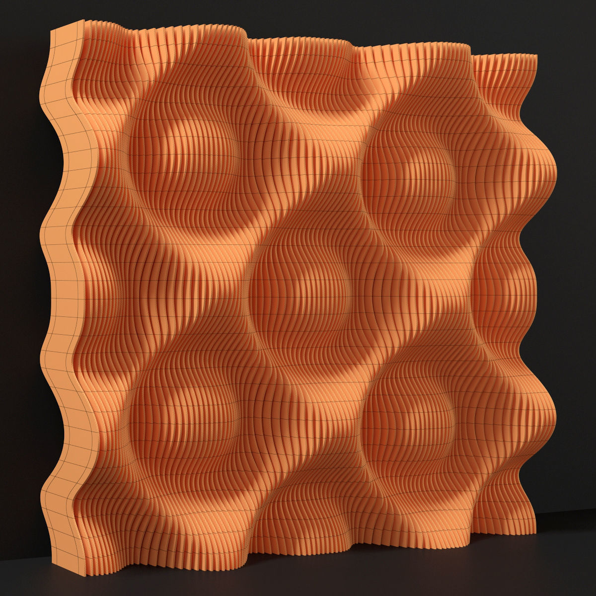 Parametric wood panel Wave n2 3D model_13