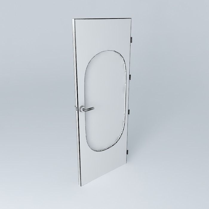 Wording 0 3D door very detail with glass lock and hinger Free 3D model_4