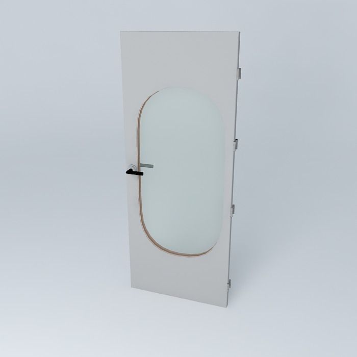 Wording 0 3D door very detail with glass lock and hinger Free 3D model_1