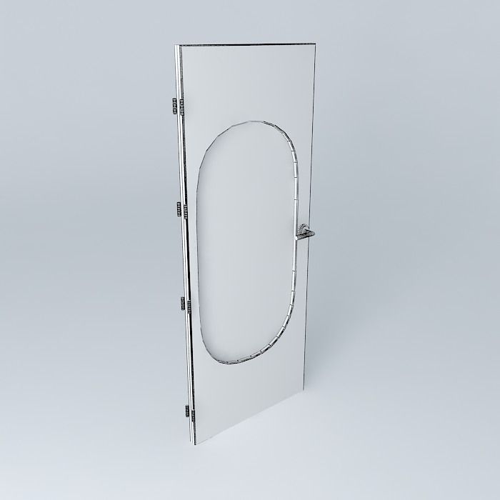 Wording 0 3D door very detail with glass lock and hinger Free 3D model_3