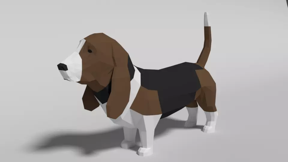 Low Poly Cartoon Basset Hound Dog Low-poly 3D model