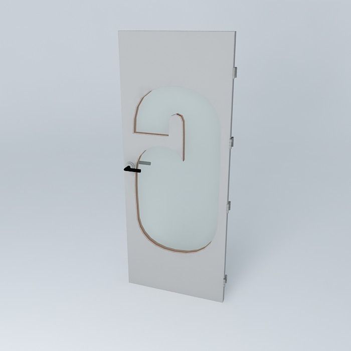 Wording 6 3D door very detail with glass  lock and hinger Free 3D model_1
