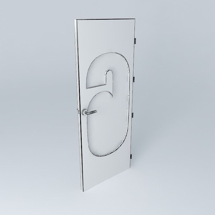 Wording 6 3D door very detail with glass  lock and hinger Free 3D model_4