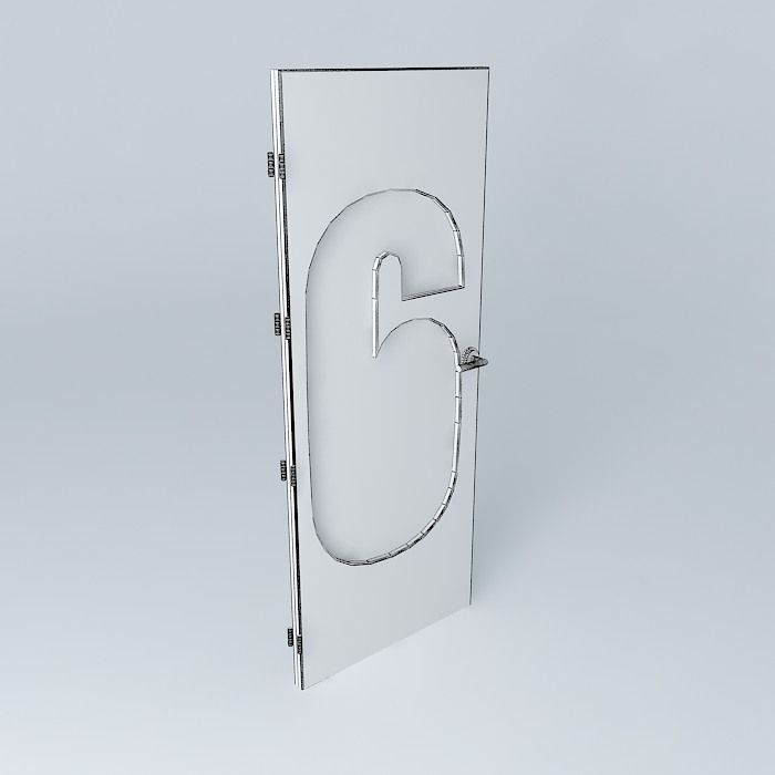 Wording 6 3D door very detail with glass  lock and hinger Free 3D model_3