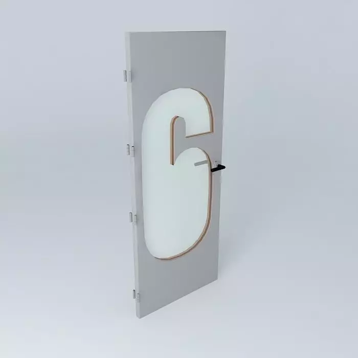Wording 6 3D door very detail with glass  lock and hinger Free 3D model_0
