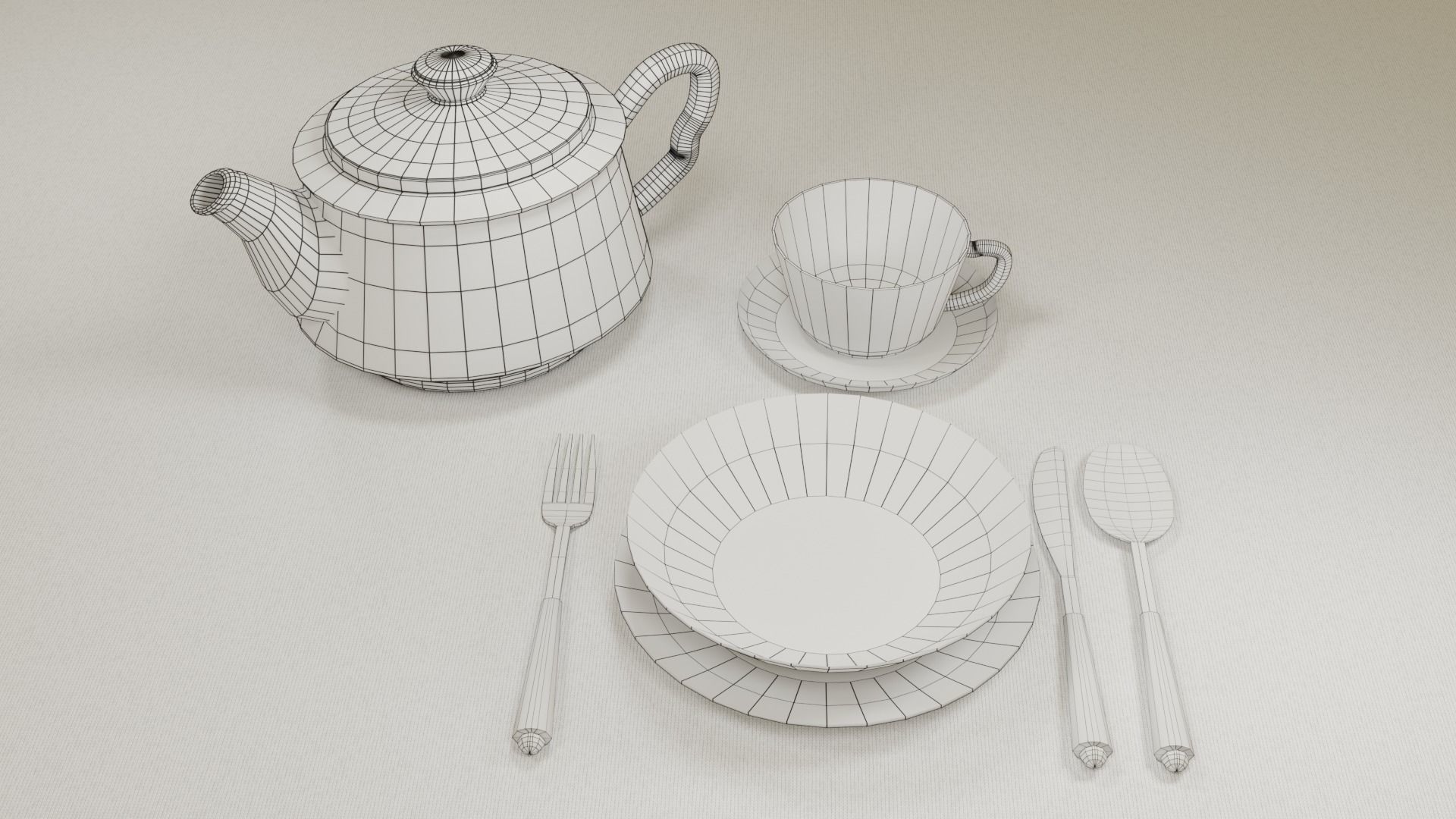 Tableware floral teapot and cup set Low-poly 3D model_3