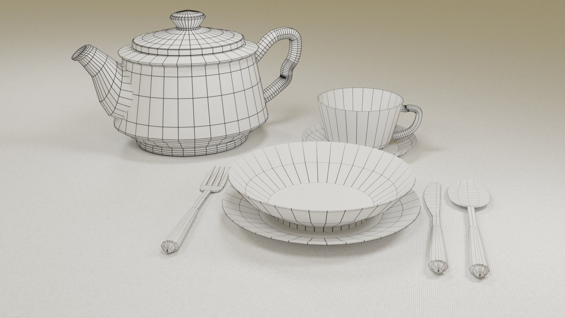 Tableware floral teapot and cup set Low-poly 3D model_1