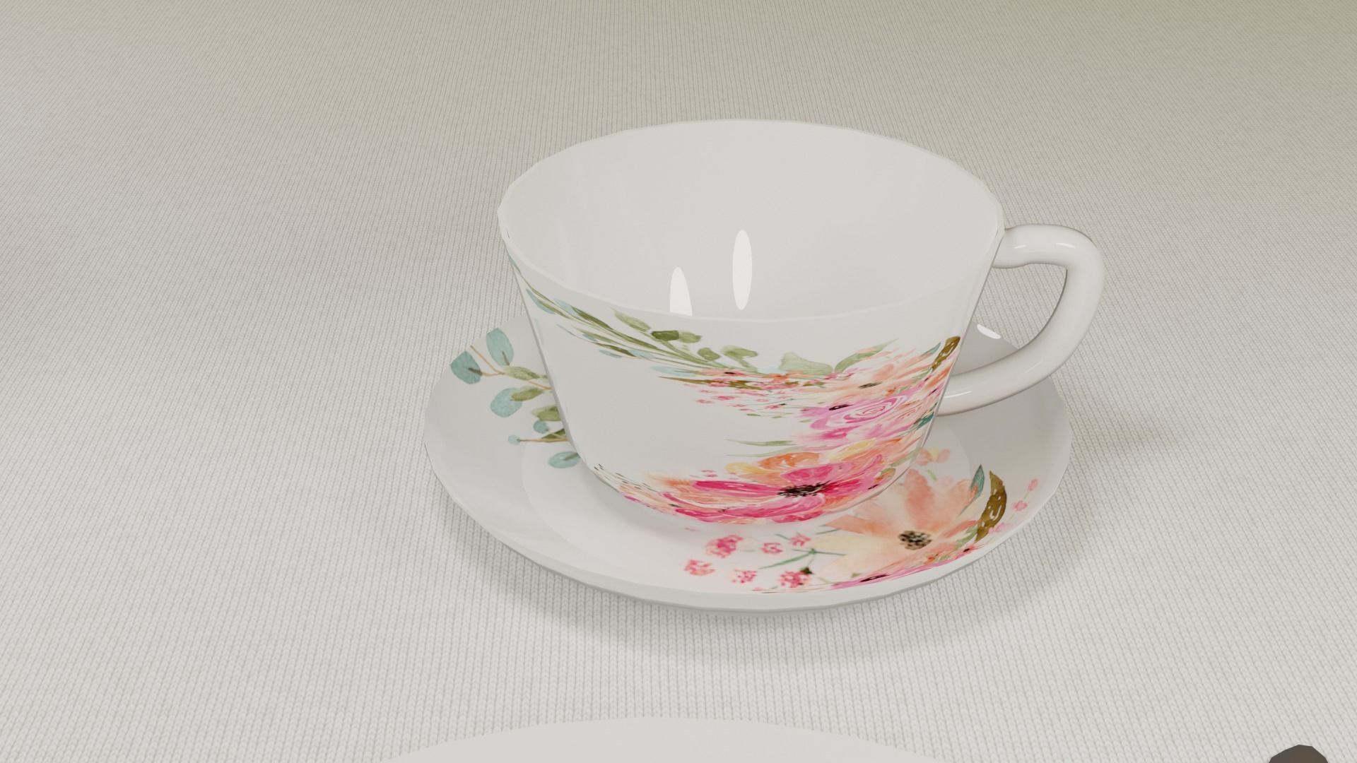 Tableware floral teapot and cup set Low-poly 3D model_8