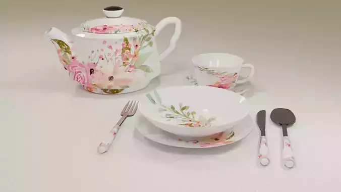 Tableware floral teapot and cup set