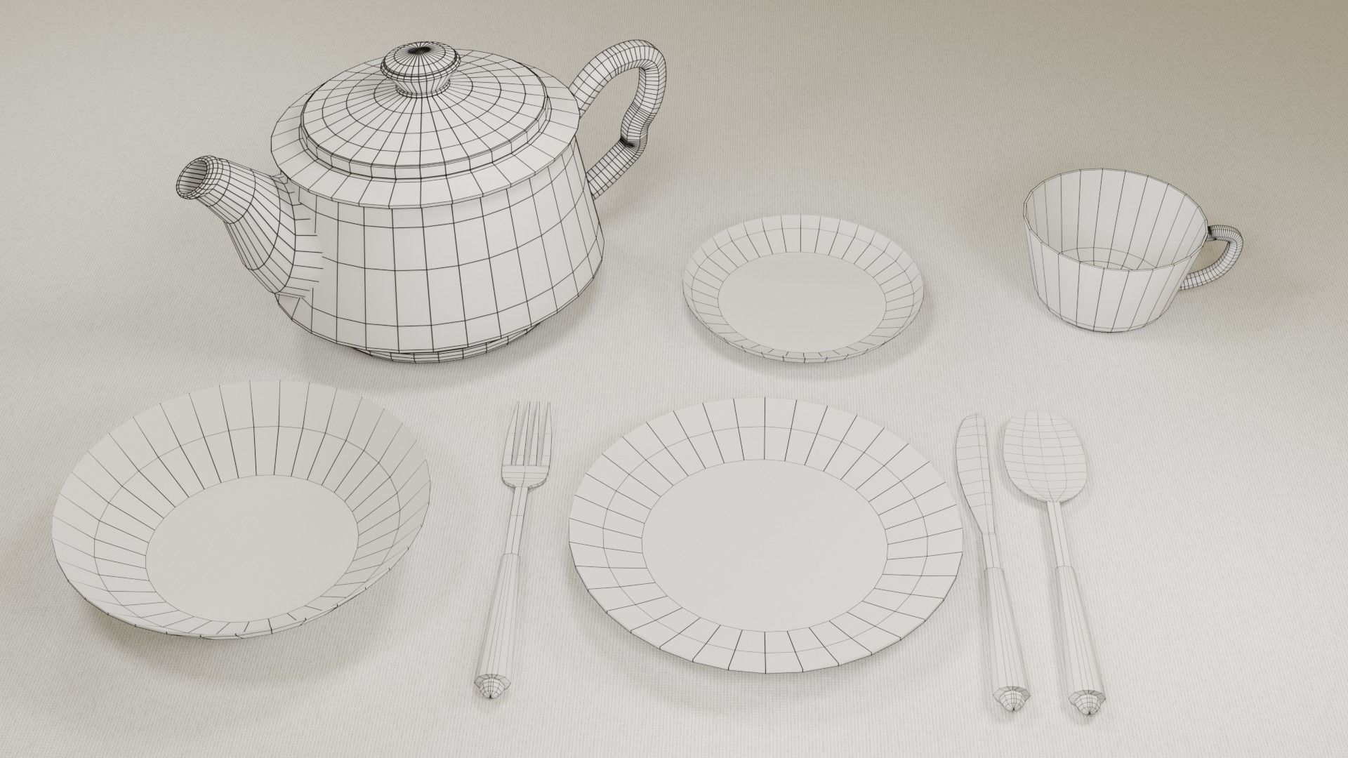 Tableware floral teapot and cup set Low-poly 3D model_5